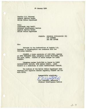 [Criminal Intelligence Report to Captain W. P. Gannaway, January 24, 1964]