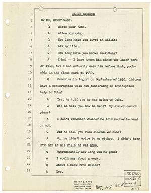 [Deposition from Alice S. Nicholas by District Attorney Henry Wade, January 20, 1964]