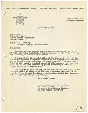 [Letter from William J. Duppy to J. E. Curry - November 27, 1963]