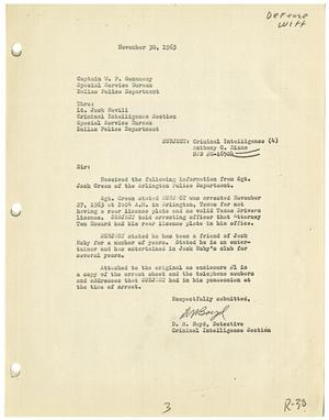 [Criminal Intelligence Report to Captain W. P. Gannaway, November 30, 1963]