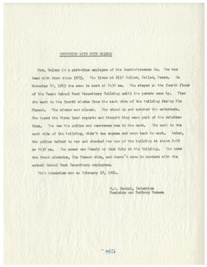 Primary view of object titled '[Report - Ruth Nelson Interview, February 18, 1964]'.
