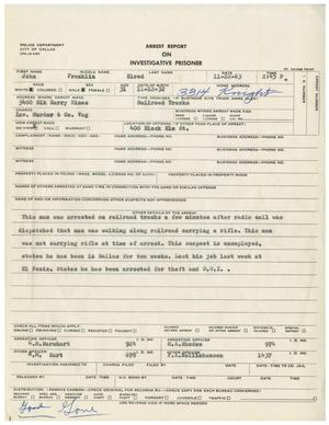 Primary view of object titled '[Arrest Report On Investigative Prisoner - John Franklin Elrod, November 22, 1963]'.