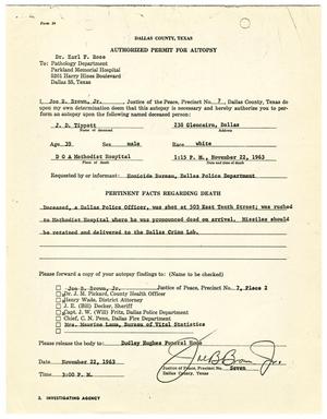 [Authorization Permit - J. D. Tippit, November 22, 1963]