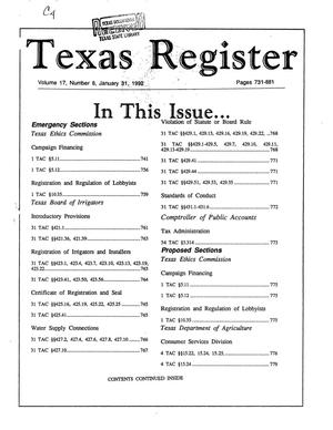 Texas Register, Volume 17, Number 8, Pages 731-881, January 31, 1992