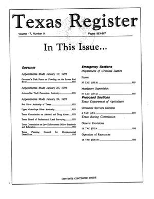 Texas Register, Volume 17, Number 9, Pages 883-967, February 4, 1992