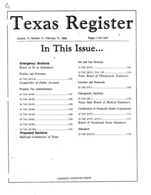 Texas Register, Volume 17, Number 11, Pages 1147-1257, February 11, 1992