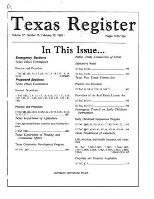 Primary view of object titled 'Texas Register, Volume 17, Number 15, Pages 1479-1564, February 25, 1992'.