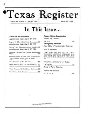 Primary view of object titled 'Texas Register, Volume 17, Number 27, Pages 2517-2629, April 10, 1992'.