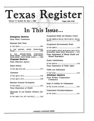 Primary view of object titled 'Texas Register, Volume 17, Number 32, Pages 3081-3190, May 1, 1992'.