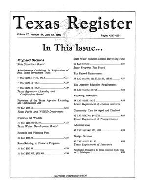 Primary view of object titled 'Texas Register, Volume 17, Number 44, Pages 4217-4291, June 12, 1992'.