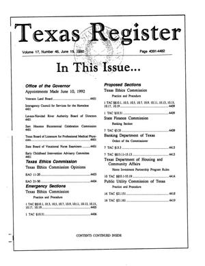 Primary view of object titled 'Texas Register, Volume 17, Number 46, Pages 4391-4482, June 19, 1992'.