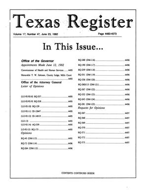 Texas Register, Volume 17, Number 47, Pages 4483-4573, June 23, 1992