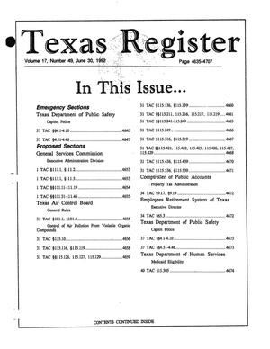 Texas Register, Volume 17, Number 49, Pages 4635-4707, June 30, 1992