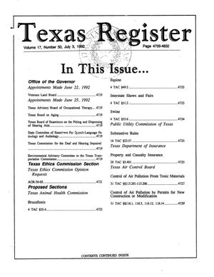 Primary view of object titled 'Texas Register, Volume 17, Number 50, Pages 4709-4832, July 3, 1992'.
