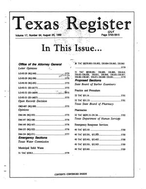 Primary view of object titled 'Texas Register, Volume 17, Number 64, Pages 5765-5815, August 25, 1992'.