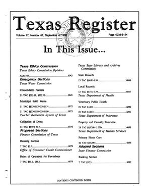 Primary view of object titled 'Texas Register, Volume 17, Number 67, Pages 6033-6124, September 4, 1992'.