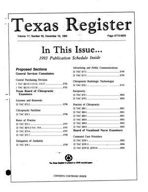 Texas Register, Volume 17, Number 93, Pages 8773-8859, December 15, 1992