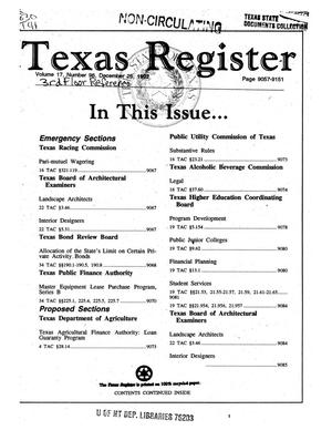Primary view of object titled 'Texas Register, Volume 17, Number 96, Pages 9057-9151, December 25, 1992'.