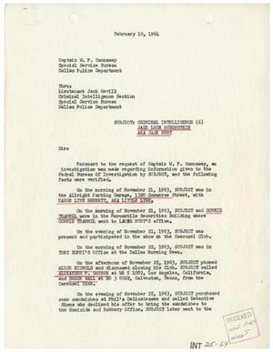 [Report to W. P. Gannaway by L. D. Stringfellow and T. T. Wardlaw, January 10, 1964]