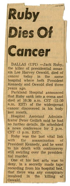 [Obituary for Jack Ruby, First Page - January 1, 1967]