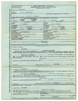 Primary view of object titled '[Birth Certificate for Azilea D. Johnson]'.