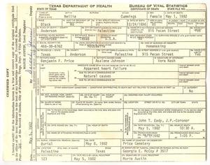 Primary view of object titled '[Death Certificate for Nellie Cummings]'.