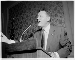 Primary view of object titled '[Judge Yarborough speaking at a podium]'.