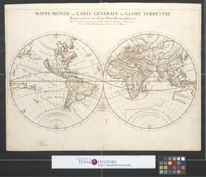 Mappe-monde ou carte generale du globe terrestre representée en deux plan-hemispheres.