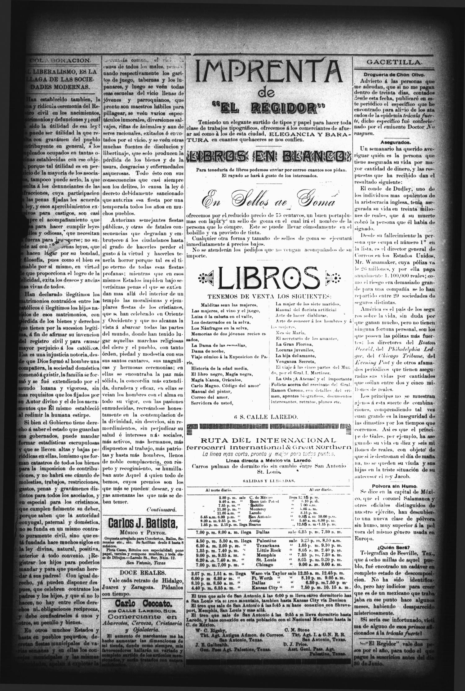 El Regidor. (San Antonio, Tex.), Vol. 3, No. 118, Ed. 1 Saturday, May 23, 1891
                                                
                                                    [Sequence #]: 3 of 4
                                                