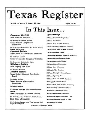 Primary view of object titled 'Texas Register, Volume 16, Number 6, Pages 349-391, January 22, 1991'.