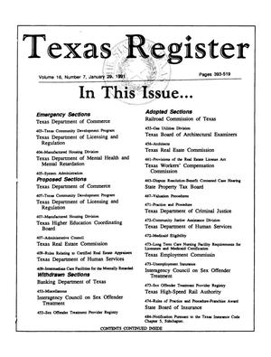 Texas Register, Volume 16, Number 7, Pages 393-519, January 29, 1991