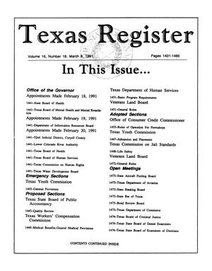 Primary view of object titled 'Texas Register, Volume 16, Number 18, Pages 1431-1486, March 8, 1991'.