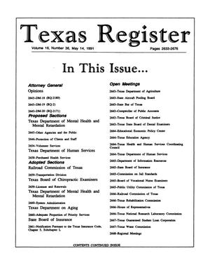 Primary view of object titled 'Texas Register, Volume 16, Number 36, Pages 2633-2676, May 14, 1991'.