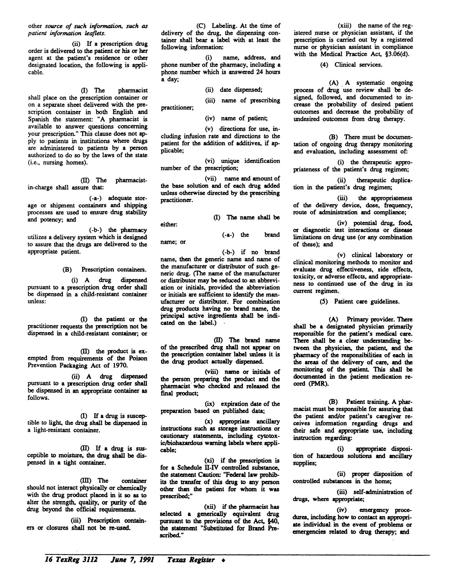 Texas Register, Volume 16, Number 43, Pages 3093-3159, June 7, 1991
                                                
                                                    3112
                                                