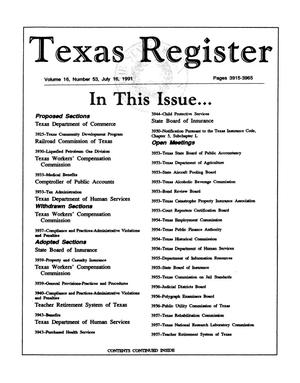 Primary view of object titled 'Texas Register, Volume 16, Number 53, Pages 3915-3965, July 16, 1991'.