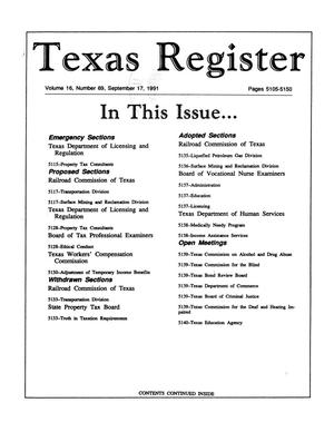 Primary view of object titled 'Texas Register, Volume 16, Number 69, Pages 5105-5150, September 17, 1991'.