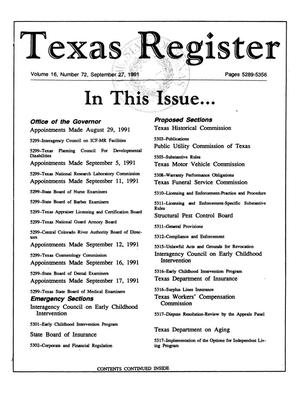 Texas Register, Volume 16, Number 72, Pages 5289-5356, September 27, 1991