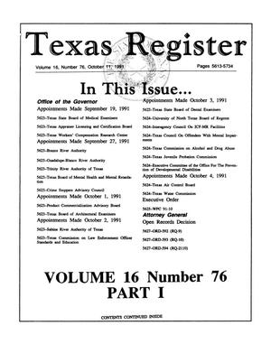 Texas Register, Volume 16, Number 76, (Part I), Pages 5613-5734, October 11, 1991