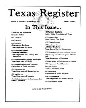 Texas Register, Volume 16, Number 87, Pages 6715-6819, November 22, 1991