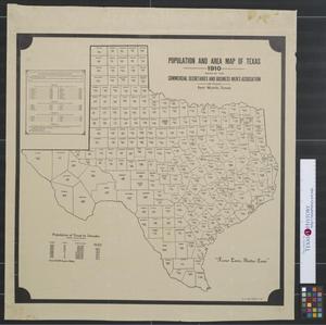 Population and area map of Texas 1910.