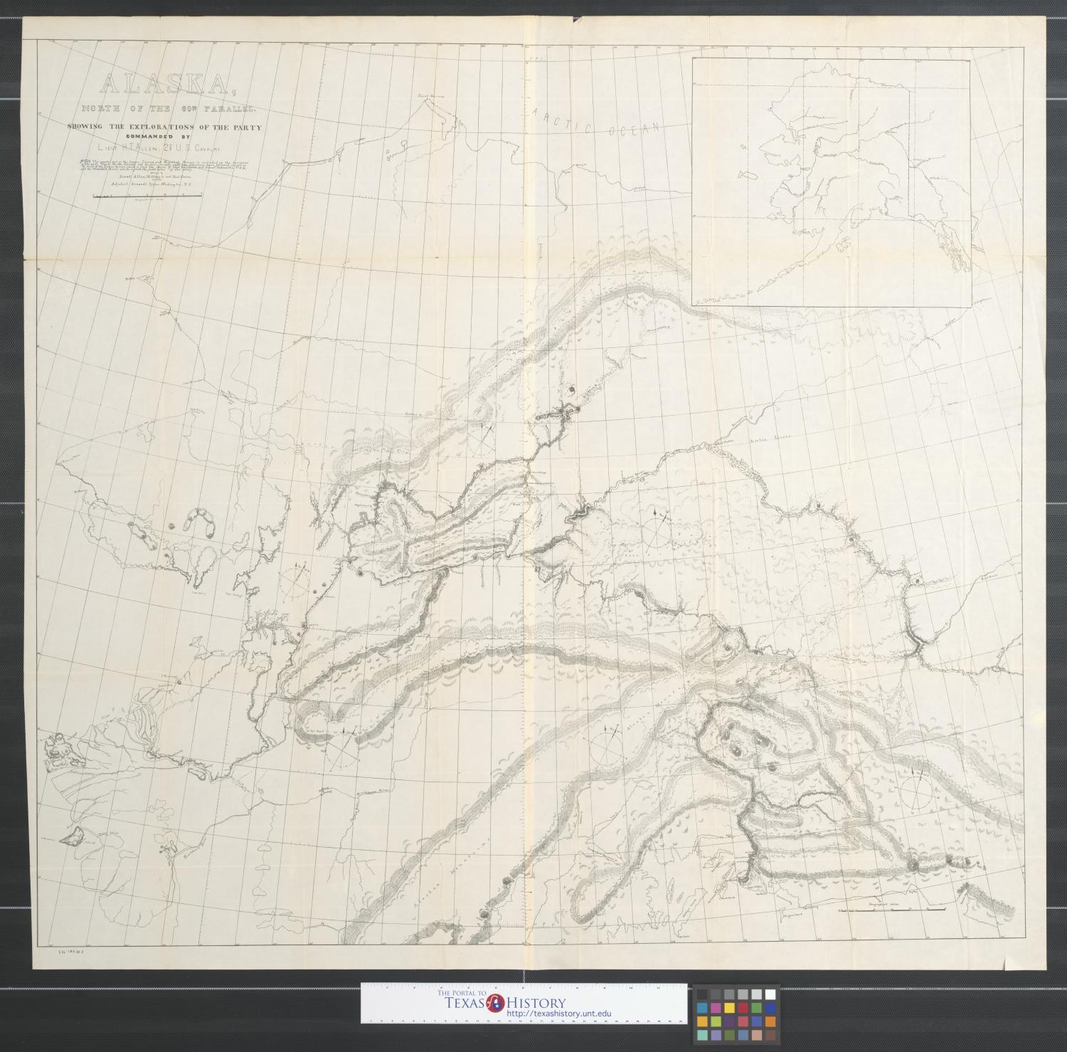 Alaska, north of the 60th parallel showing the explorations of the party commanded by Lieut. H.T. Allen, 2d U.S. Cavalry.
                                                
                                                    [Sequence #]: 1 of 2
                                                