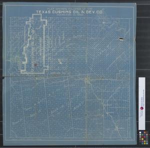 Primary view of object titled 'Plat showing holdings of the Texas Cushing Oil & Dev. Co., Shackelford Co. Texas.'.