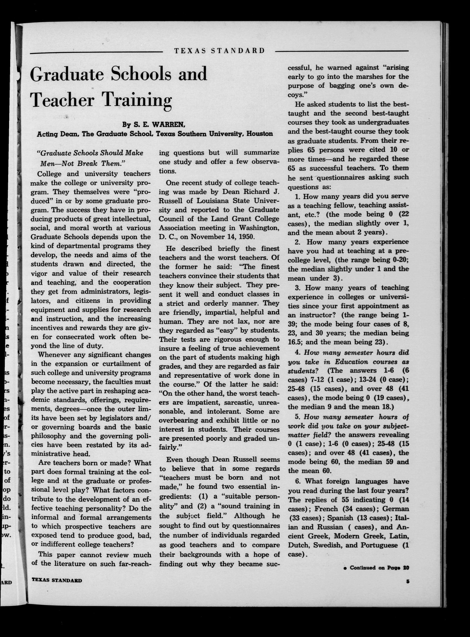 The Texas Standard, Volume 26, Number 1, January-February 1952
                                                
                                                    5
                                                