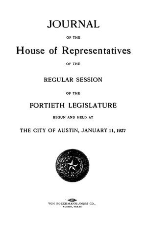 Primary view of object titled 'Journal of the House of Representatives of the Regular Session of the Fortieth Legislature of the State of Texas'.