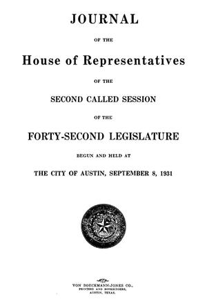 Journal of the House of Representatives of the Second Called Session of the Forty-Second Legislature of the State of Texas