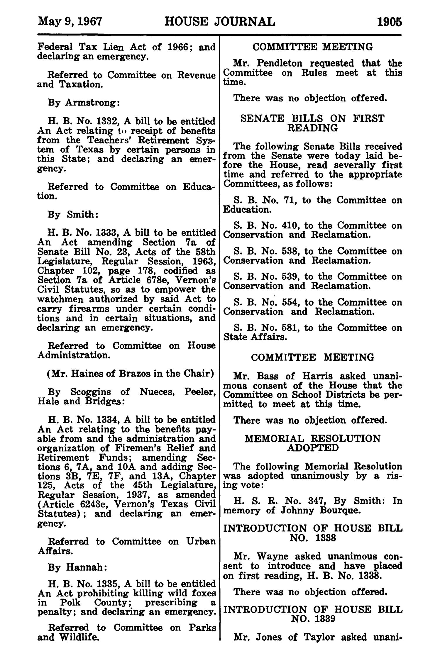 Journal of the House of Representatives of the Regular Session of the Sixtieth Legislature of the State of Texas, Volume 1
                                                
                                                    1905
                                                