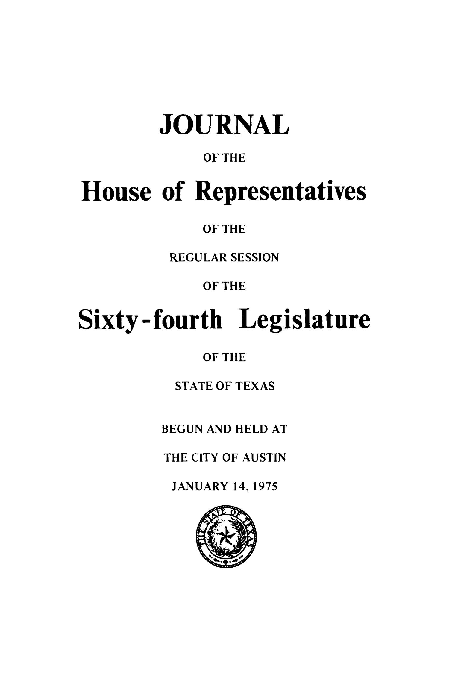 Journal of the House of Representatives of the Regular Session of the Sixty-Fourth Legislature of the State of Texas, Volume 2
                                                
                                                    Title Page
                                                