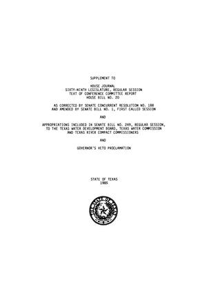Primary view of object titled 'Journal of the House of Representatives of the Regular Session of the Sixty-Ninth Legislature of the State of Texas, Supplement'.