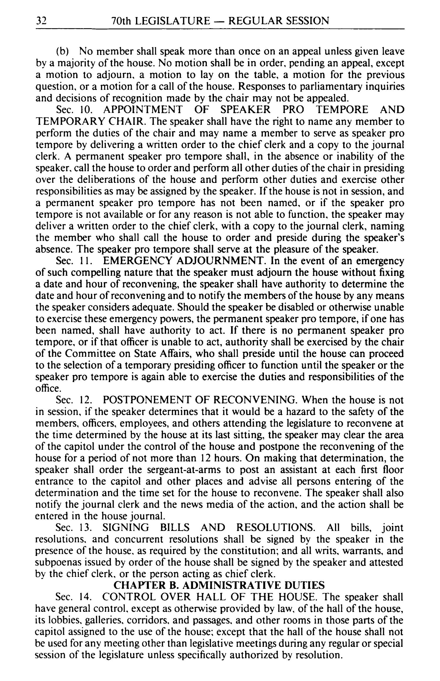 Journal of the House of Representatives of the Regular Session of the Seventieth Legislature of the State of Texas, Volume 1
                                                
                                                    32
                                                