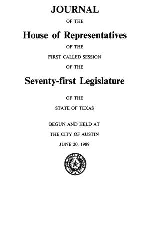 Primary view of object titled 'Journal of the House of Representatives of the First and Second Called Sessions of the Seventy-First Legislature of the State of Texas'.